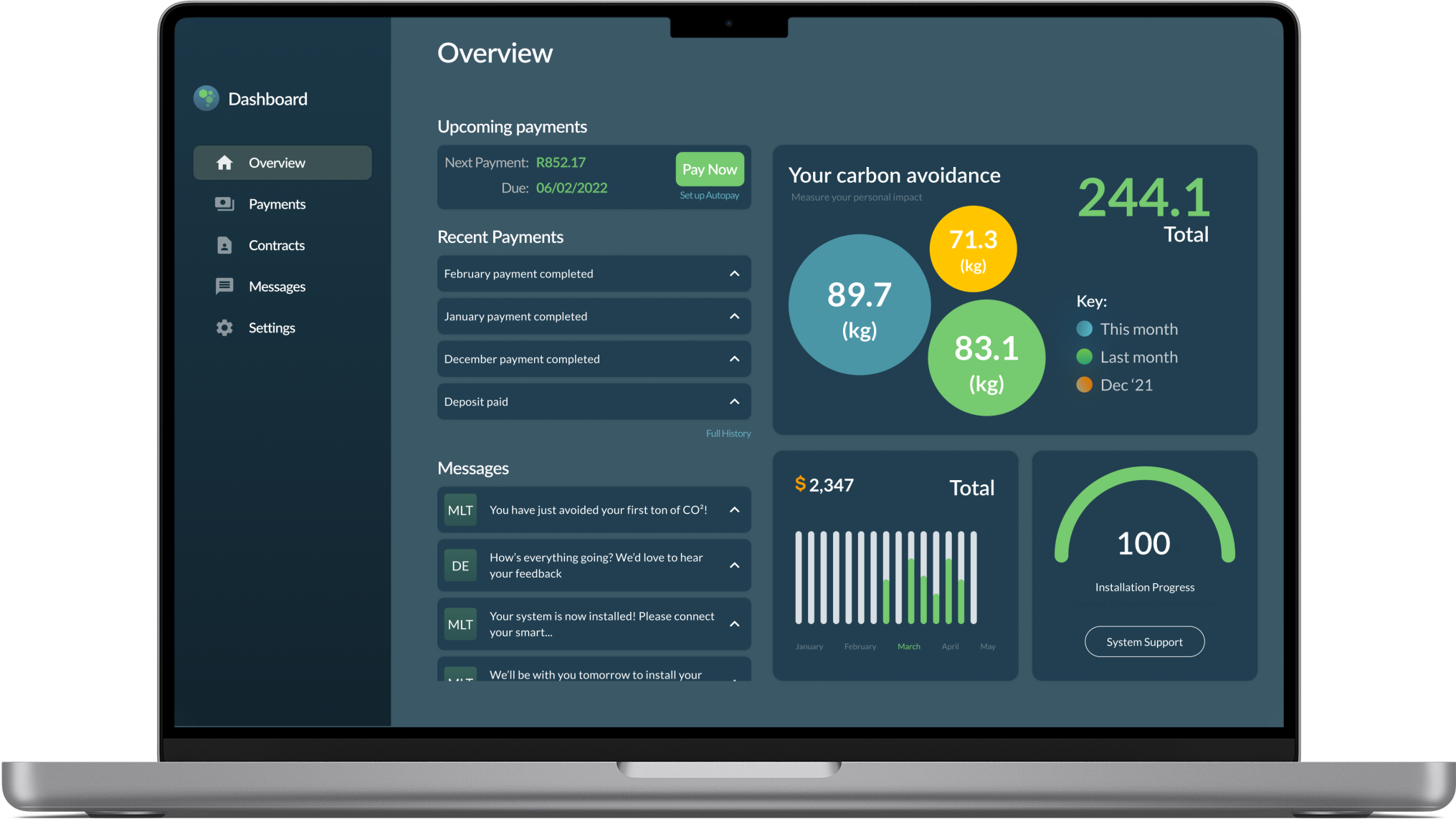 A laptop screen showing a calculation of carbon emissions